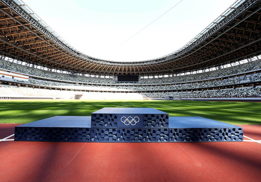The podium prepared for the Games of the XXXII Olympiad.
