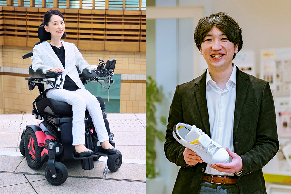 Left: ODA Yuriko is a wheelchair user herself. She has been expanding her activities by cooperating with the central and local government’s barrier-free initiatives based on the information gathered by WheeLog!. Right: CHINO Wataru was involved in the development of the electronic control of electric vehicles (EVs) and automatic driving systems at Honda. Following an accident that involved a close relative, he began developing a tool to assist the visually impaired to walk.