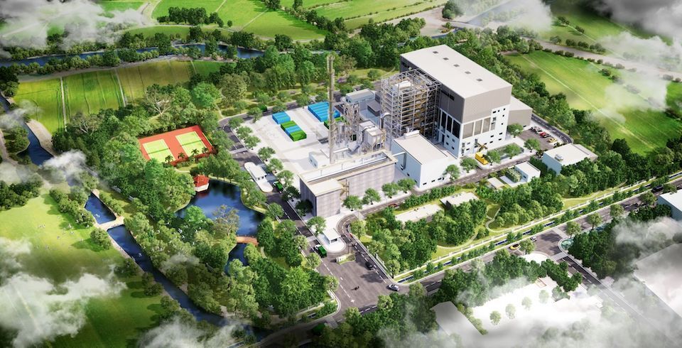 A conceptual illustration of how the waste-to-energy plant, currently under construction in Bac Ninh Province, Viet Nam, will look once it is completed. The region, with a population of about 1.4 million people, lies just east of the national capital of Hanoi, and has 16 industrial parks.