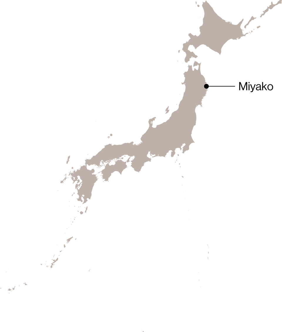 Japanese map showing location of Miyako, Iwate.