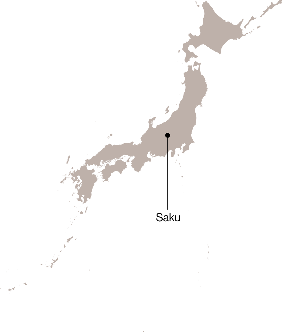 Japanese map showing location of Saku, Nagano.