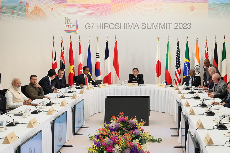 The G7 leaders, along with the leaders of eight invited countries and the heads of seven international organizations, discussed such issues as food, health, development, and gender.