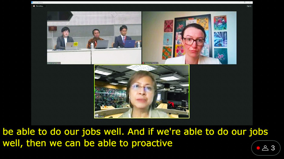 A screenshot of virtual conference with five speakers at a session of the Internet Governance Forum Kyoto 2023.