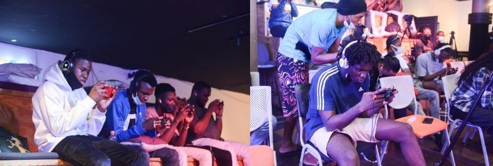 Two photos of esports gamers in Nigeria playing in a tournament
