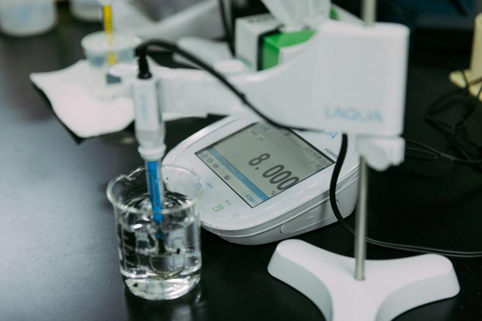 Laboratory instruments showing that concentrated seawater is 8 percent salt