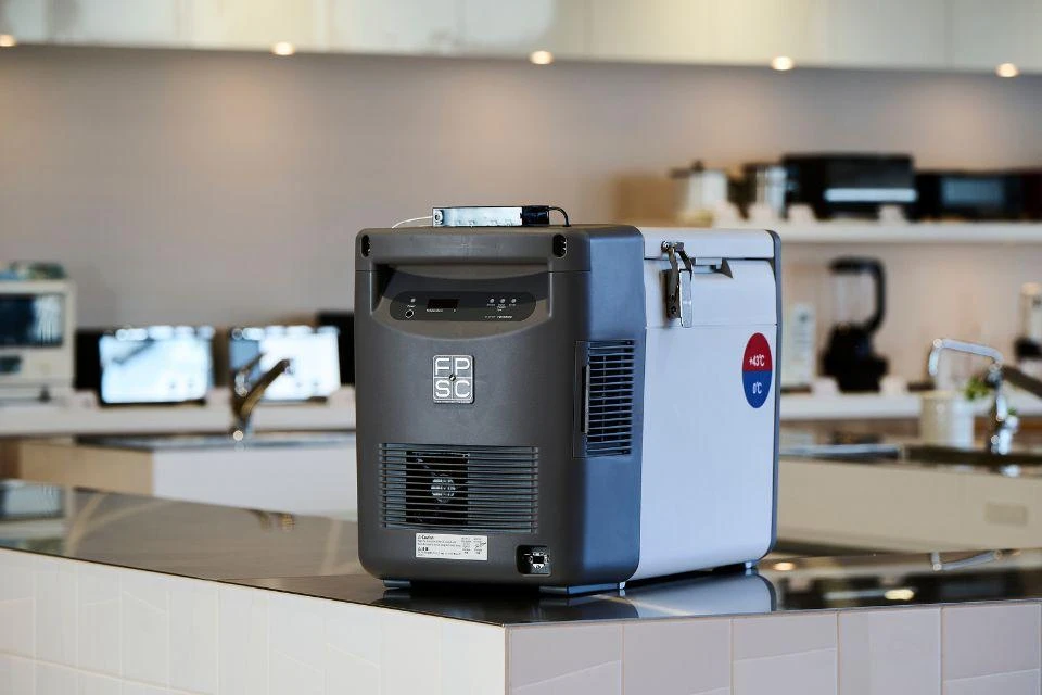 A vaccine freezer equipped with a Free Piston Stirling Cooler unit in a lab