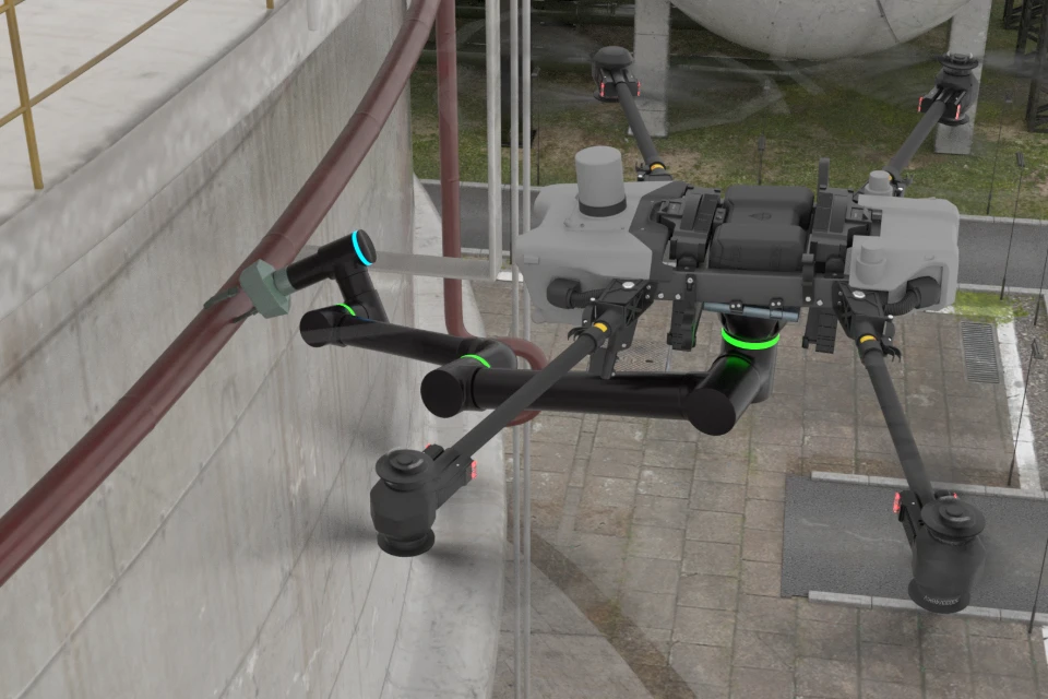 A concept image of the Mobirobo robotic arm mounted on a drone