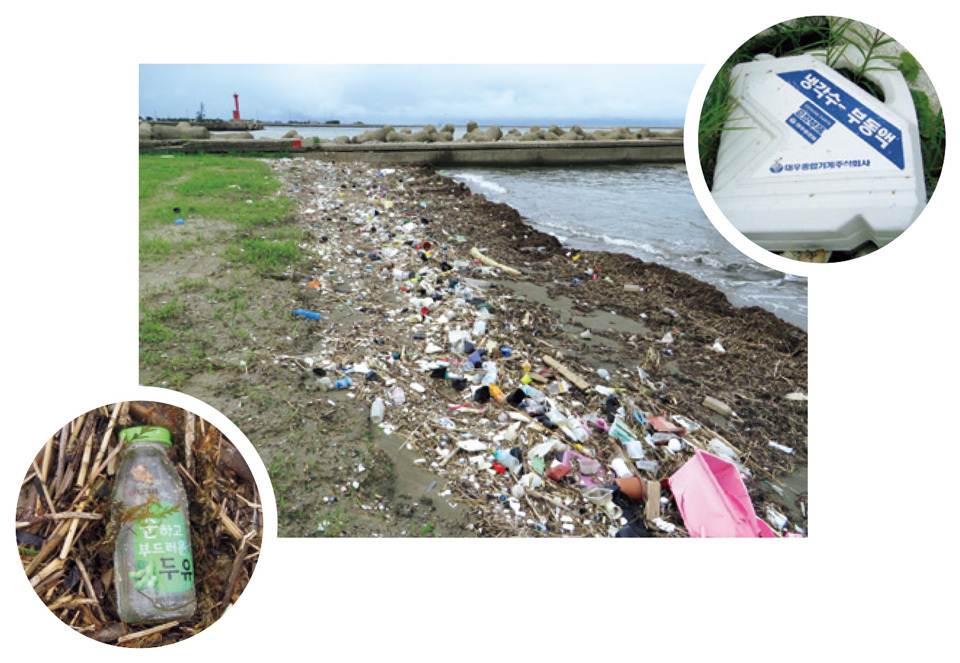 Large amounts of trash wash up on the beaches of Toyama Bay.