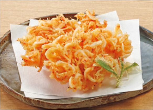 Pamela recommends this delicious deep-fried dish with crispy texture called sakura shrimp kakiage.